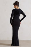 Shira Black Long-Sleeve Hooded Maxi Dress