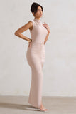 Samira Champagne Ruched High-Neck Split Maxi Dress