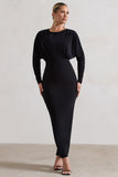 All It Takes Black Long-Sleeve Draped Maxi Dress
