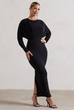 All It Takes Black Long-Sleeve Draped Maxi Dress