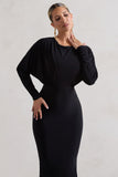All It Takes Black Long-Sleeve Draped Maxi Dress