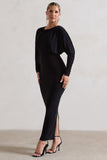 All It Takes Black Long-Sleeve Draped Maxi Dress