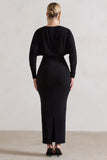All It Takes Black Long-Sleeve Draped Maxi Dress