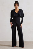 My Charm Black Draped Plunge-Neck Straight-Leg Jumpsuit
