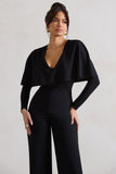 My Charm Black Draped Plunge-Neck Straight-Leg Jumpsuit