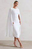 Rafaela White Bodycon Midi Dress With Cape Sleeves