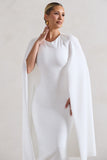 Rafaela White Bodycon Midi Dress With Cape Sleeves