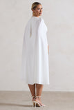 Rafaela White Bodycon Midi Dress With Cape Sleeves