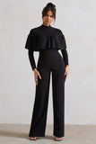 For The Frill Black High-Neck Straight-Leg Jumpsuit With Frills