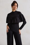 For The Frill Black High-Neck Straight-Leg Jumpsuit With Frills