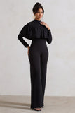 For The Frill Black High-Neck Straight-Leg Jumpsuit With Frills