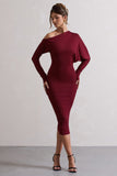 Thora Berry Rib Knit One-Shoulder Midi Dress