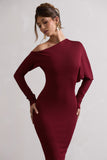 Thora Berry Rib Knit One-Shoulder Midi Dress