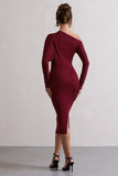 Thora Berry Rib Knit One-Shoulder Midi Dress