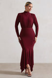 Carla Berry High-Neck Midi Dress With Draped Hem