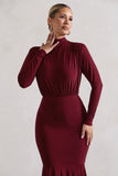 Carla Berry High-Neck Midi Dress With Draped Hem
