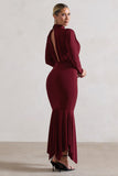 Carla Berry High-Neck Midi Dress With Draped Hem