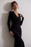 Milena Black Plunge-Neck Maxi Dress With Draped Hem