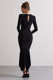 Milena Black Plunge-Neck Maxi Dress With Draped Hem
