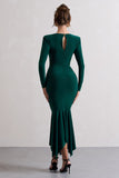 Milena Bottle Green Plunge-Neck Maxi Dress With Draped Hem