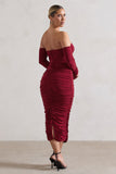 Anissa Berry Ruched Bardot Midi Dress