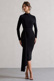 Nikita Black High-Neck Midi Dress With Drape