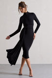 Nikita Black High-Neck Midi Dress With Drape