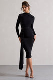 Nikita Black High-Neck Midi Dress With Drape