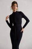 Nikita Black High-Neck Midi Dress With Drape