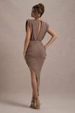 Jennifer Mocha Sleeveless Maxi Dress With Asymmetric Hem