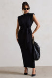 Abbie Black High-Neck Maxi Dress With Tie Waist