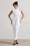 Abbie White High-Neck Maxi Dress With Tie Waist