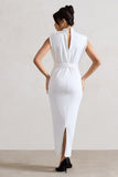 Abbie White High-Neck Maxi Dress With Tie Waist