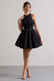 Waverly Black Racer-Neck Sleeveless Skater Mini Dress