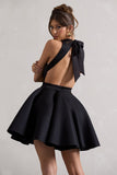 Waverly Black Racer-Neck Sleeveless Skater Mini Dress