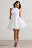 Waverly White Racer-Neck Sleeveless Skater Mini Dress