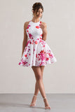 Waverly Pink Floral Racer-Neck Sleeveless Skater Mini Dress