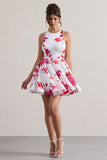Waverly Pink Floral Racer-Neck Sleeveless Skater Mini Dress
