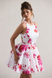 Waverly Pink Floral Racer-Neck Sleeveless Skater Mini Dress