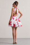 Waverly Pink Floral Racer-Neck Sleeveless Skater Mini Dress