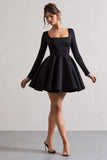 Winslet Black Square-Neck Skater Mini Dress
