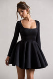Winslet Black Square-Neck Skater Mini Dress