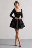 Winslet Black Square-Neck Skater Mini Dress