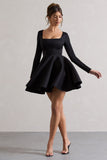 Winslet Black Square-Neck Skater Mini Dress