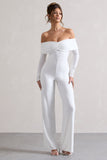Jules White Bardot Long-Sleeve Straight-Leg Jumpsuit