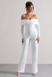 Jules White Bardot Long-Sleeve Straight-Leg Jumpsuit