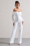 Jules White Bardot Long-Sleeve Straight-Leg Jumpsuit