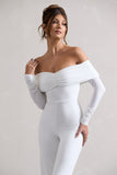 Jules White Bardot Long-Sleeve Straight-Leg Jumpsuit