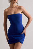 Jamie Royal Blue Strapless Mini Dress With Knot Skirt