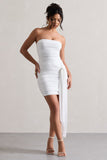 Jesse White Ruched Mini Dress With Knot Detail